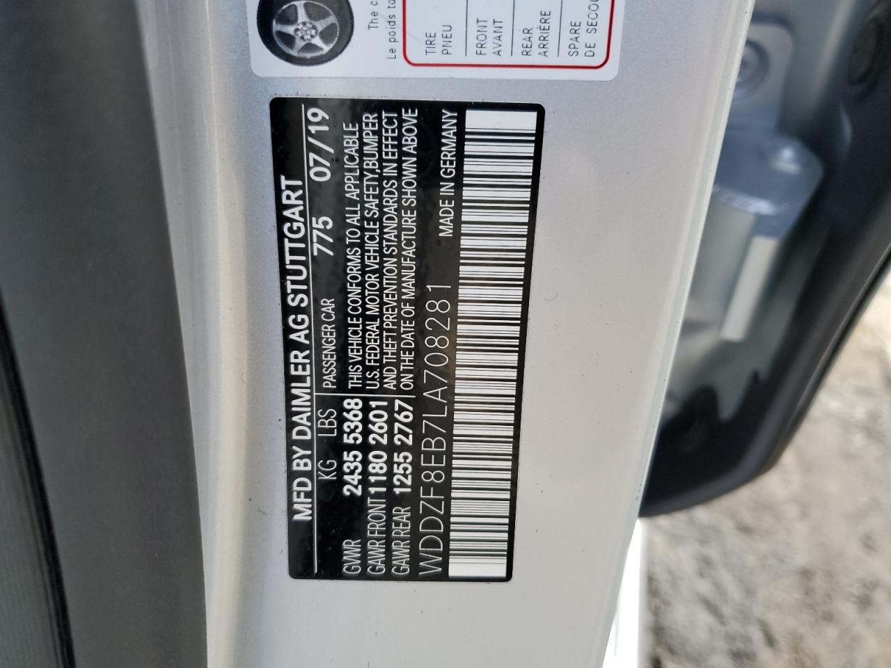 2020 Mercedes-Benz E-klasse VIN WDDZF8EB7LA708281 Copart auction photo, front end / side damage thumbnail 13