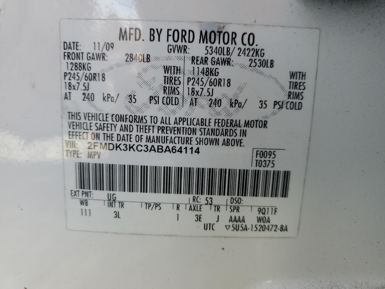 2010 Ford Edge VIN 2FMDK3KC3ABA64114 Copart auction photo, burn - interior / rear end damage thumbnail 15