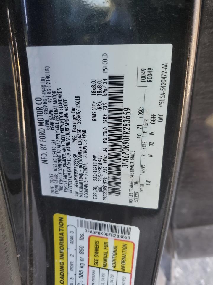 2015 Ford Fusion VIN 3FA6P0K90FR283659 Copart auction photo, front end damage thumbnail 12