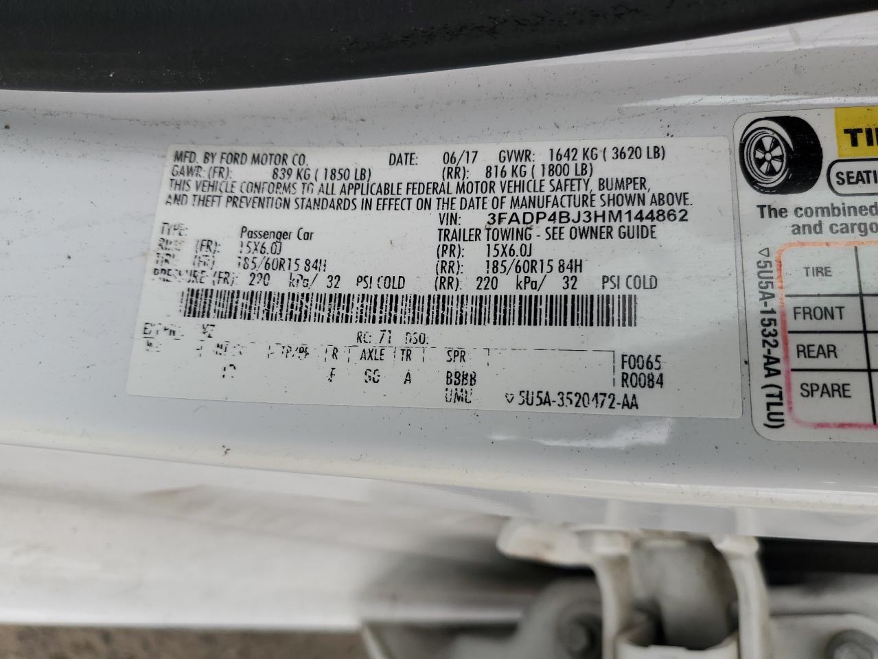 2017 Ford Fiesta VIN 3FADP4BJ3HM144862 Copart auction photo, front end / side damage thumbnail 12