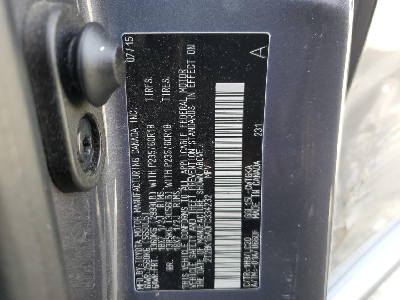 2015 Lexus RX VIN 2T2BK1BA0FC334232 Copart auction photo, all over damage thumbnail 13