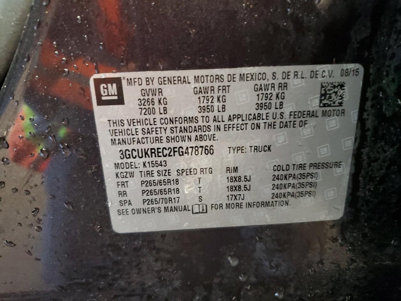 2015 Chevrolet Silverado VIN 3GCUKREC2FG478766 Copart auction photo, rollover damage thumbnail 12