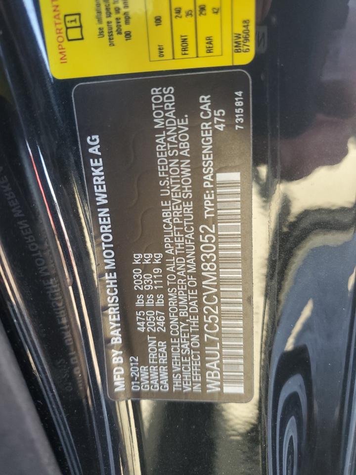 2012 BMW 1er VIN WBAUL7C52CVM83052 Copart auction photo, front end / minor dent/scratches damage thumbnail 12