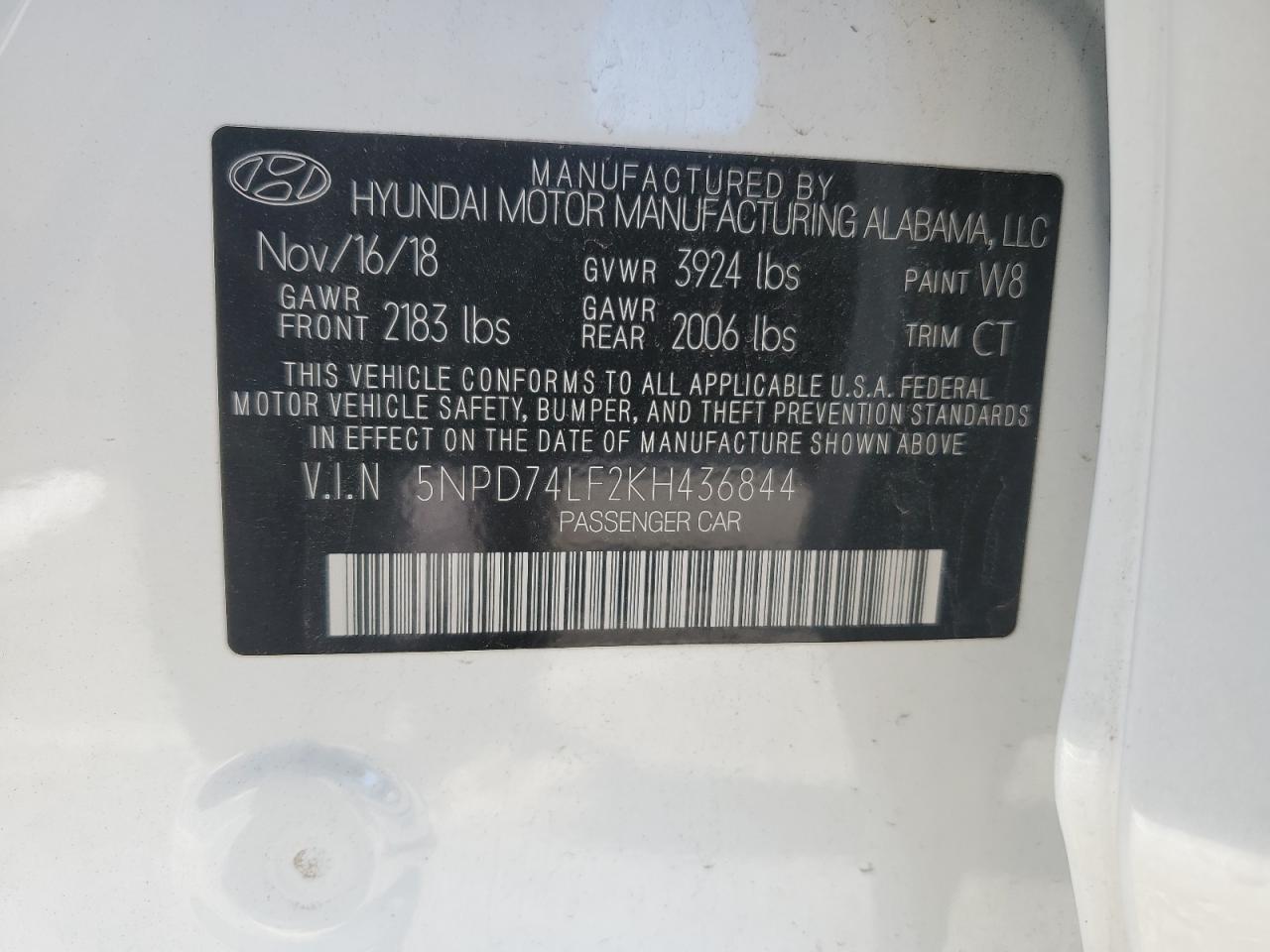 2019 Hyundai Elantra VIN 5NPD74LF2KH436844 Copart auction photo, front end damage thumbnail 14
