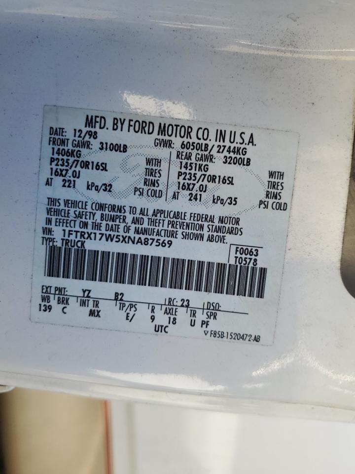 1999 Ford F-150 VIN 1FTRX17W5XNA87569 Copart auction photo, front end damage thumbnail 14