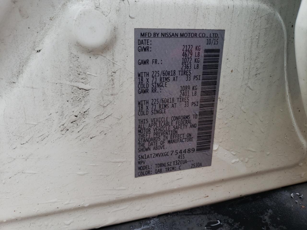 2016 Nissan Rogue VIN 5N1AT2MVXGC754489 Copart auction photo, front end damage thumbnail 12