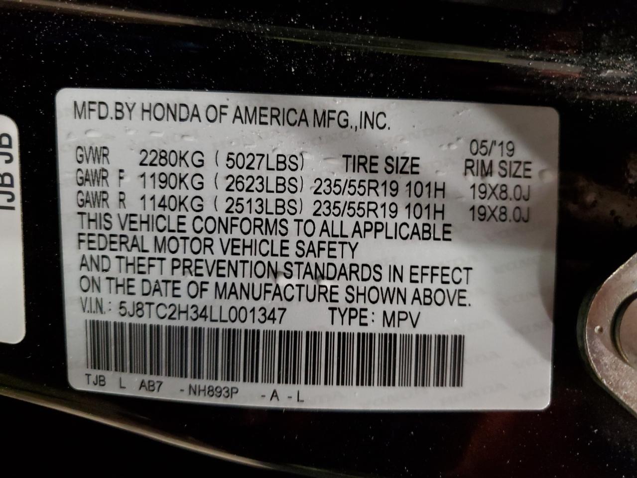 2020 Acura RDX VIN 5J8TC2H34LL001347 Copart auction photo, front end / minor dent/scratches damage thumbnail 14