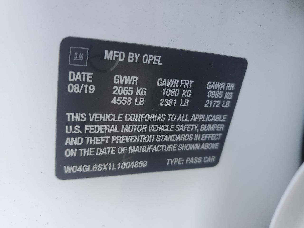 2020 Buick Regal VIN W04GL6SX1L1004859 Copart auction photo, rear end damage thumbnail 14