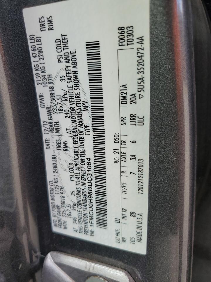 2013 Ford Escape VIN 1FMCU0H98DUC31064 Copart auction photo, front end damage thumbnail 14