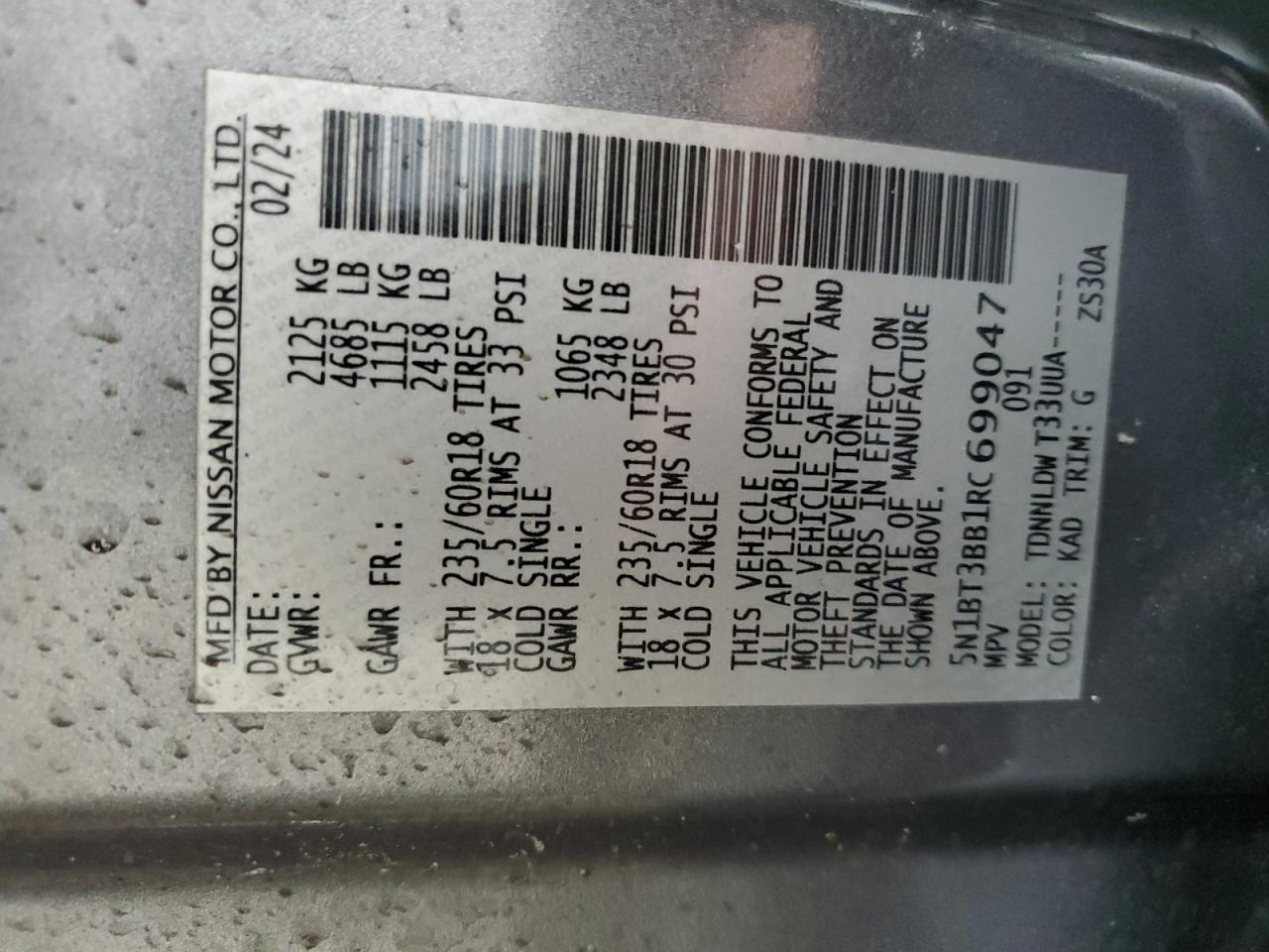 2024 Nissan Rogue VIN 5N1BT3BB1RC699047 Copart auction photo, front end damage thumbnail 13