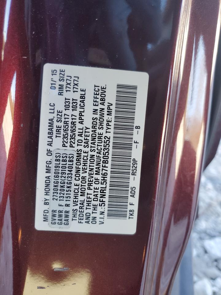 2015 Honda Odyssey VIN 5FNRL5H67FB053552 Copart auction photo, front end damage thumbnail 13