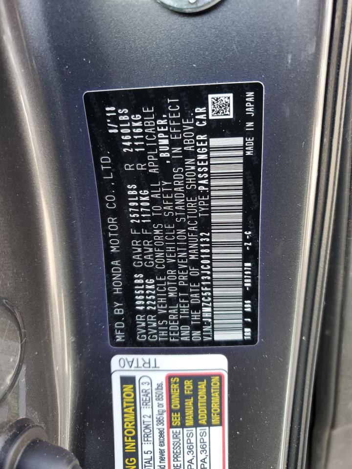 2018 Honda Clarity VIN JHMZC5F13JC018132 Copart auction photo, side / rear end damage thumbnail 14