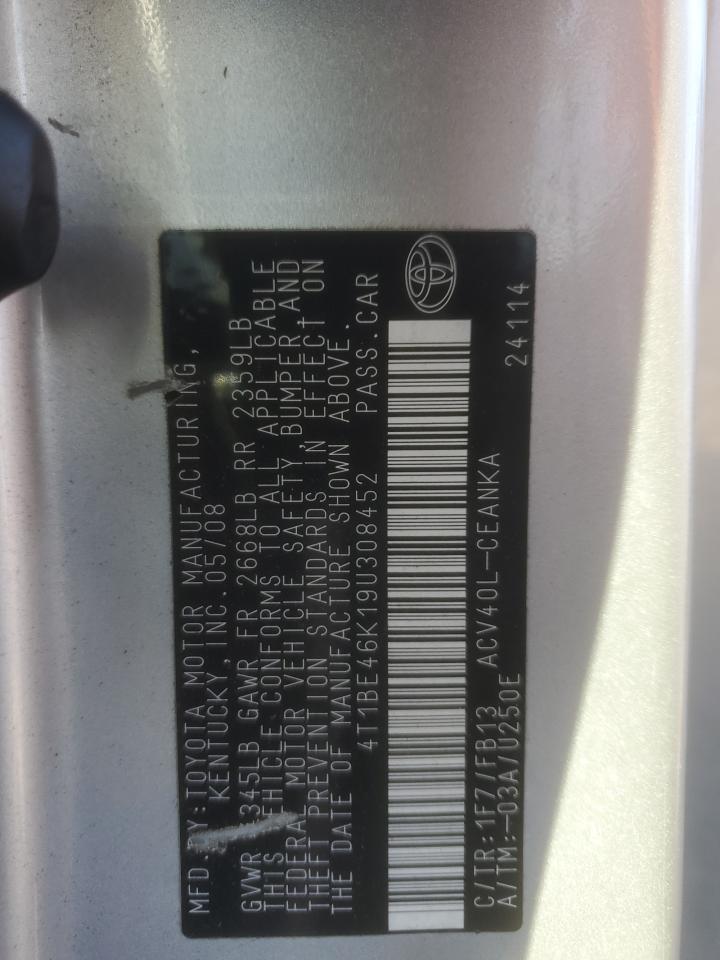2009 Toyota Camry VIN 4T1BE46K19U308452 Copart auction photo, rear end / minor dent/scratches damage thumbnail 12
