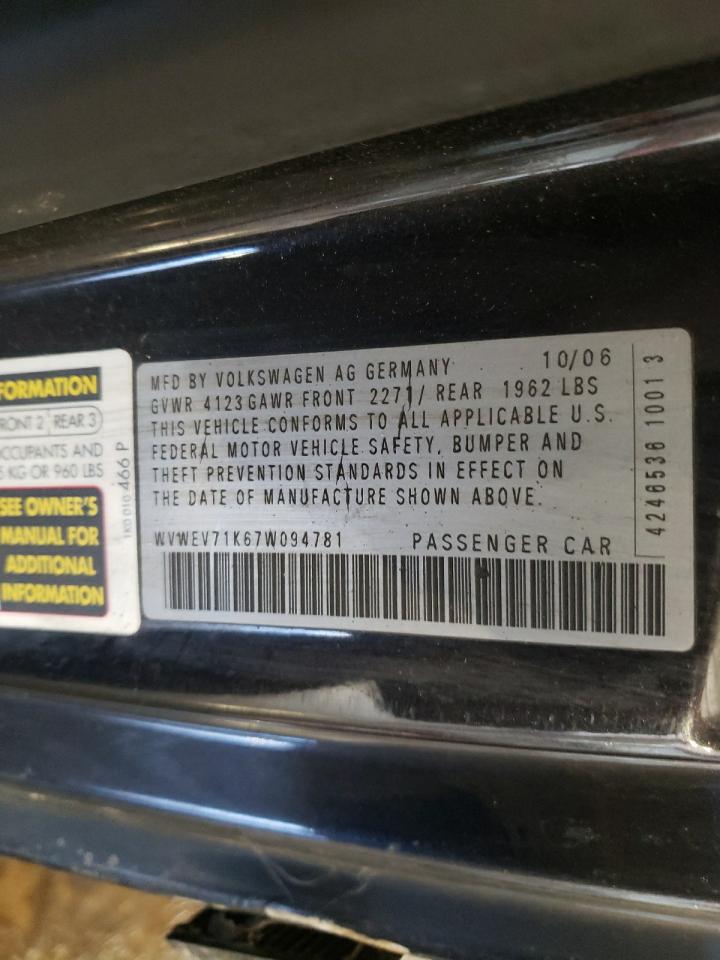 2007 Volkswagen GTI VIN WVWEV71K67W094781 Copart auction photo, all over damage thumbnail 12