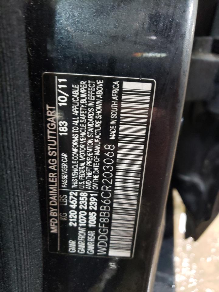 2012 Mercedes-Benz C-klasse VIN WDDGF8BB6CR203068 Copart auction photo, front end / side damage thumbnail 13