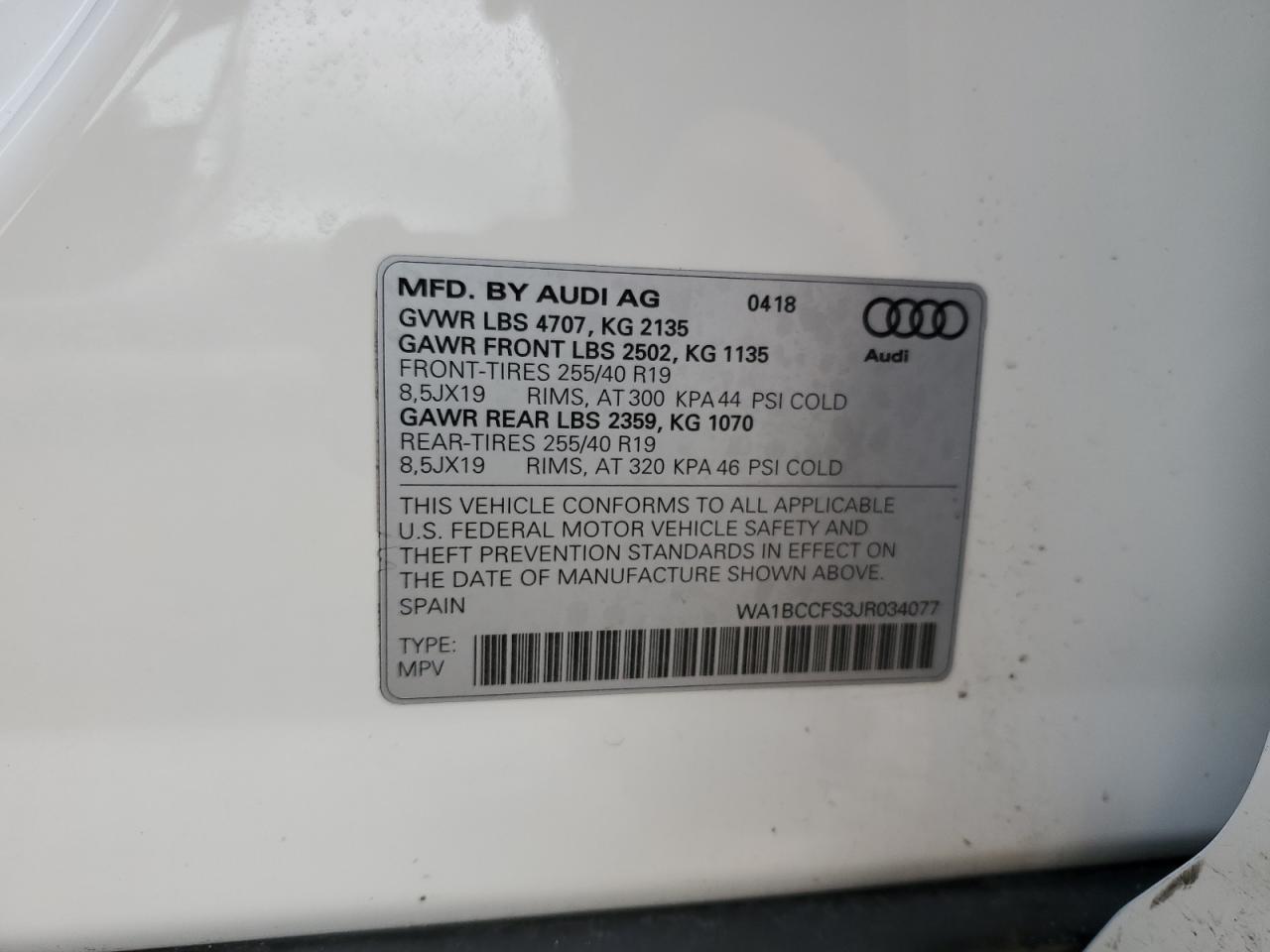2018 Audi Q3 VIN WA1BCCFS3JR034077 Copart auction photo, front end damage thumbnail 13