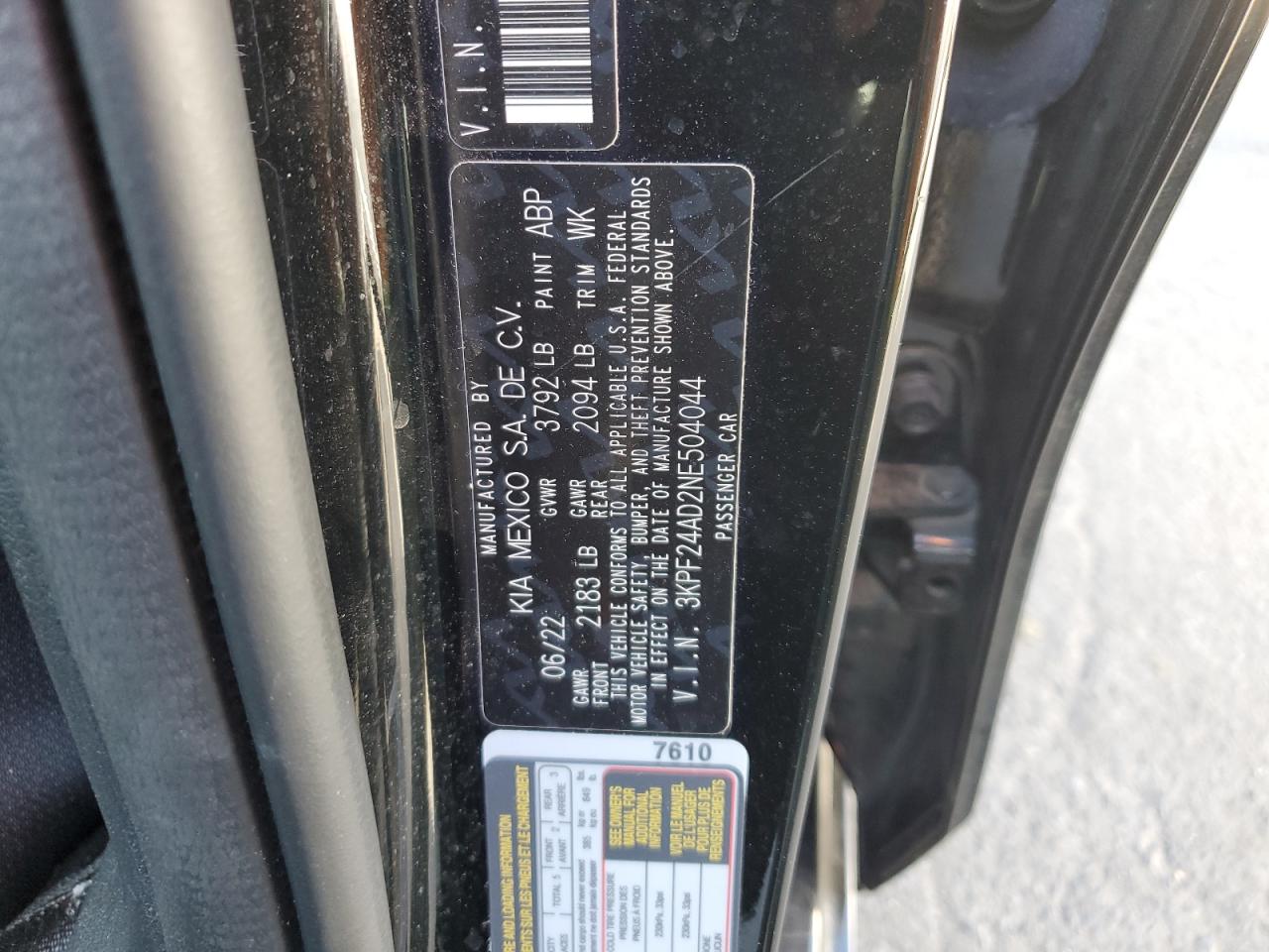2022 KIA Forte VIN 3KPF24AD2NE504044 Copart auction photo, front end damage thumbnail 14