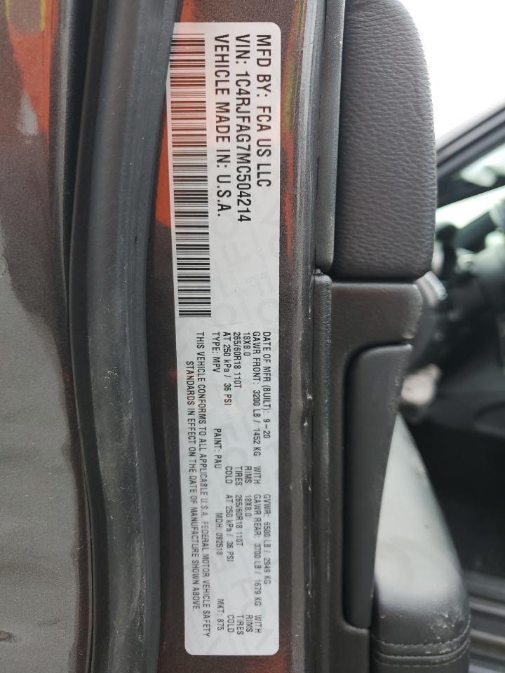 2021 Jeep Grand Cherokee VIN 1C4RJFAG7MC504214 Copart auction photo, front end damage thumbnail 12
