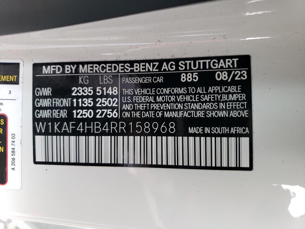 2024 Mercedes-Benz C-klasse VIN W1KAF4HB4RR158968 Copart auction photo, front end / side damage thumbnail 12