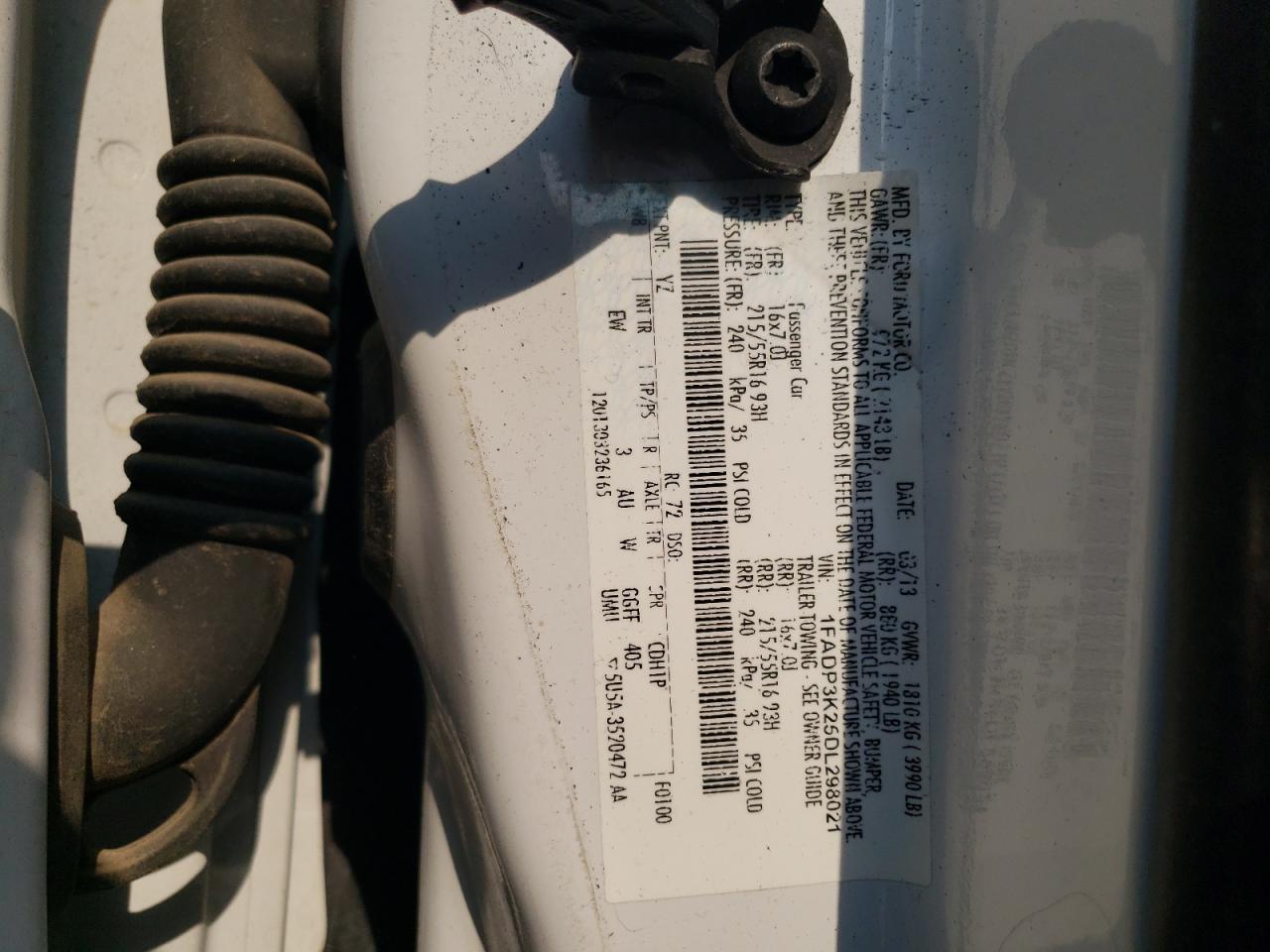 2013 Ford Focus VIN 1FADP3K25DL298021 Copart auction photo, front end damage thumbnail 13