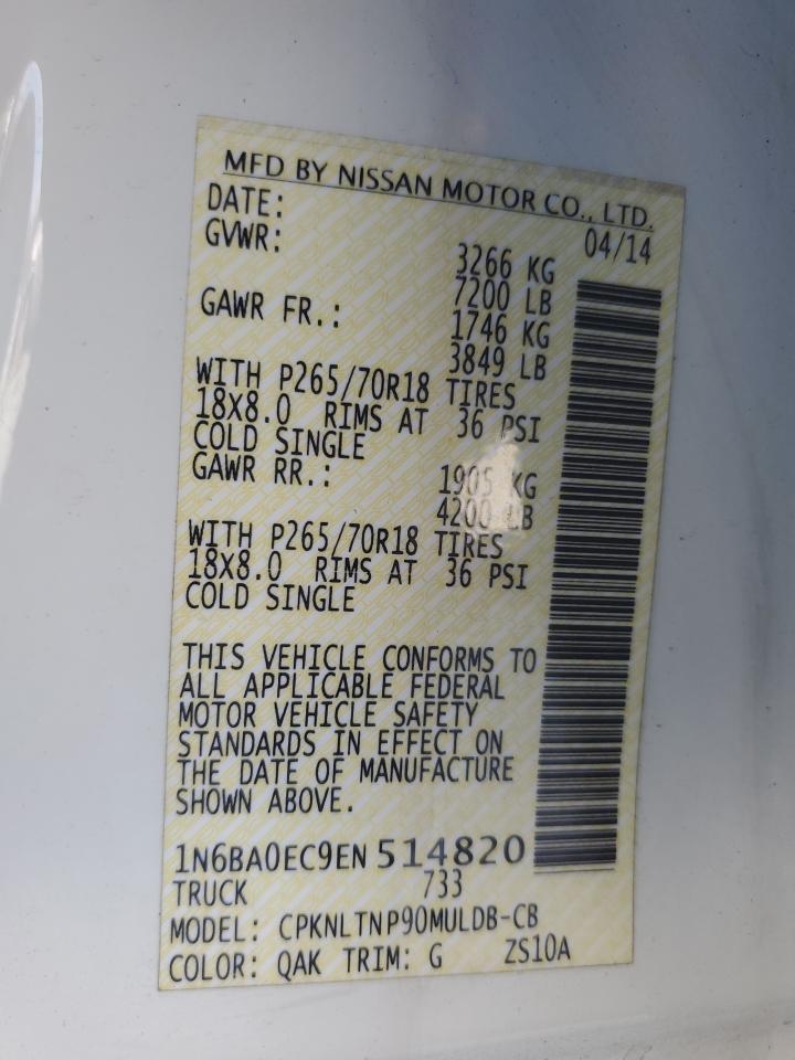 2014 Nissan Titan VIN 1N6BA0EC9EN514820 Copart auction photo, front end damage thumbnail 14