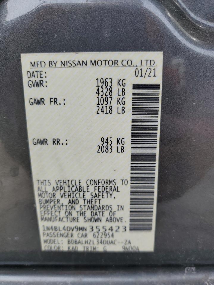 2021 Nissan Altima VIN 1N4BL4DV9MN355423 Copart auction photo, front end / rear end damage thumbnail 15