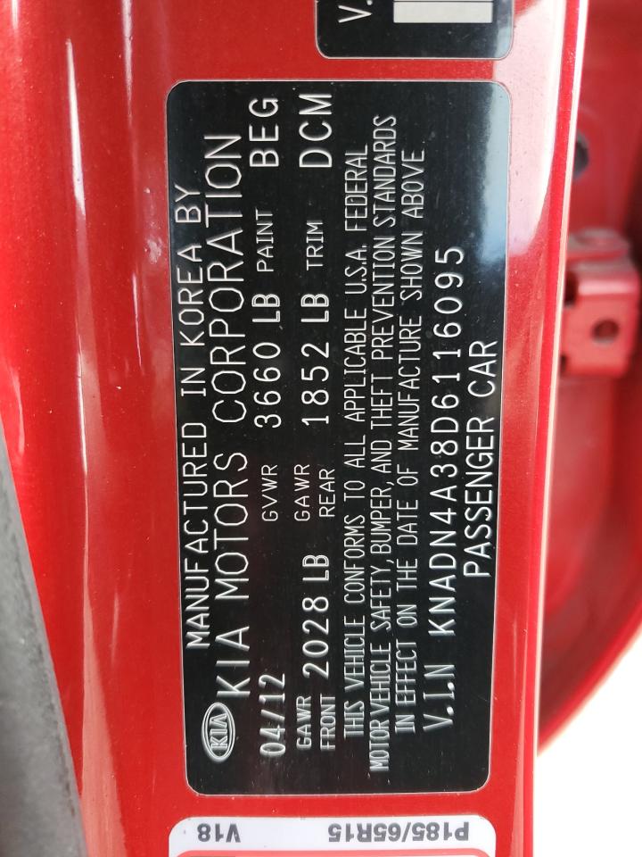 2013 KIA Rio VIN KNADN4A38D6116095 Copart auction photo, side / rear end damage thumbnail 14