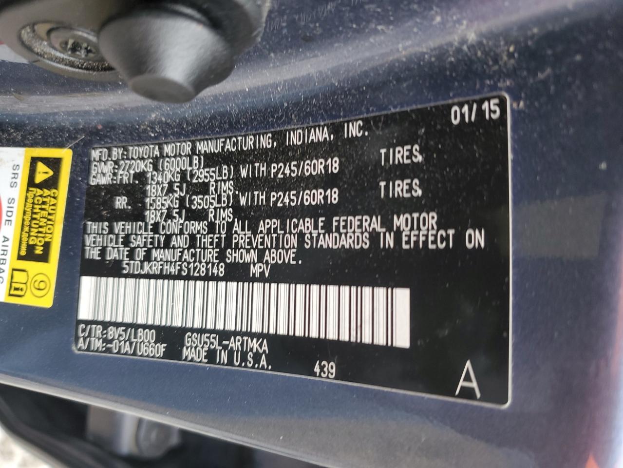 2015 Toyota Highlander VIN 5TDJKRFH4FS128148 Copart auction photo, front end damage thumbnail 13