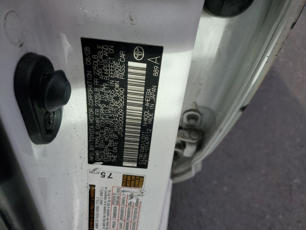 2009 Toyota Prius VIN JTDKB20U097825090 Copart auction photo, rear end / front end damage thumbnail 12