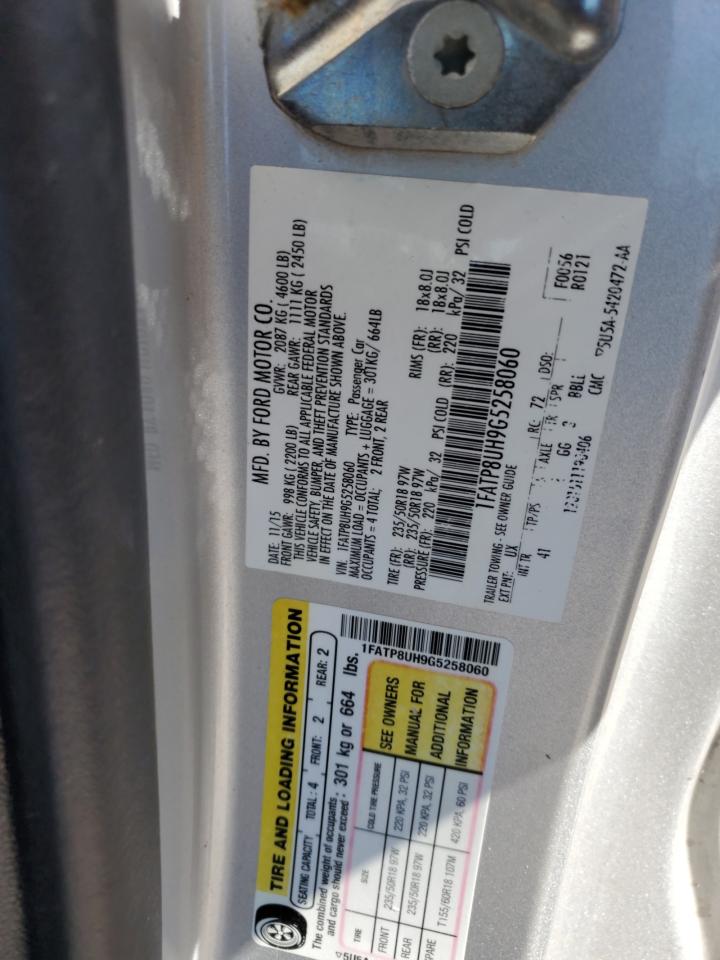 2016 Ford Mustang VIN 1FATP8UH9G5258060 Copart auction photo, front end / rear end damage thumbnail 14