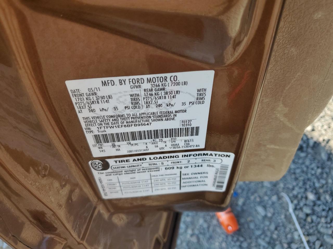 2011 Ford F-150 VIN 1FTFW1EF8BFB95647 Copart auction photo, front end damage thumbnail 13