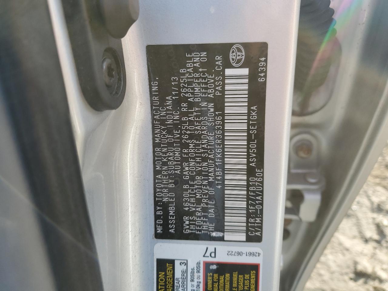 2014 Toyota Camry VIN 4T4BF1FK6ER363961 Copart auction photo, front end damage thumbnail 12