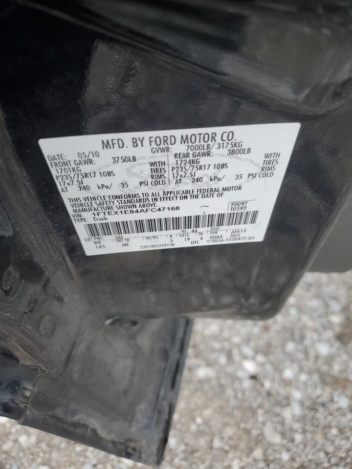 2010 Ford F-150 VIN 1FTEX1E84AFC47168 Copart auction photo, rear end / side damage thumbnail 12