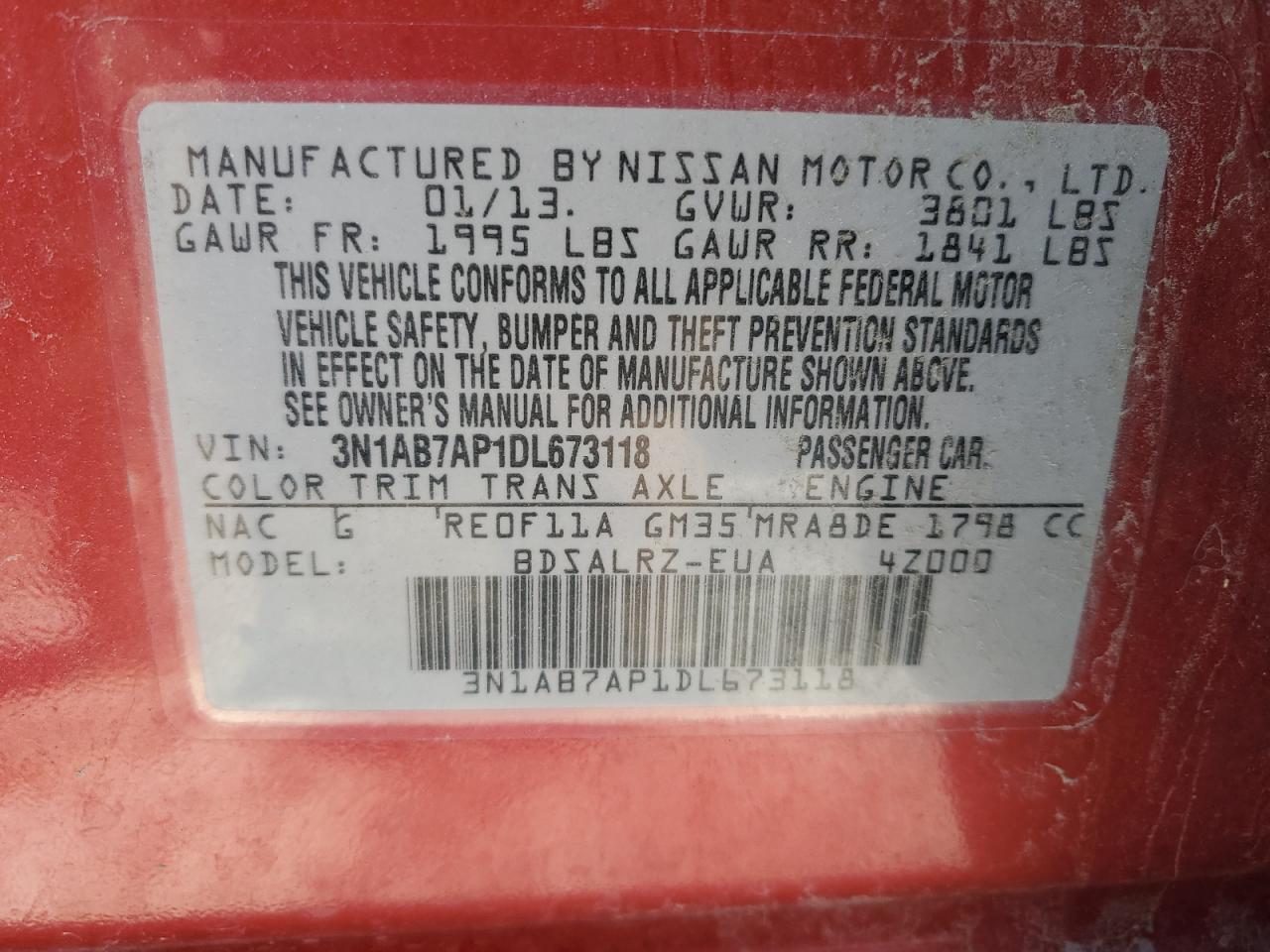 2013 Nissan Sentra VIN 3N1AB7AP1DL673118 Copart auction photo, front end damage thumbnail 12
