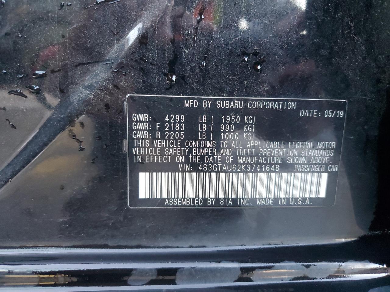 2019 Subaru Impreza VIN 4S3GTAU62K3741648 Copart auction photo, side / rear end damage thumbnail 13