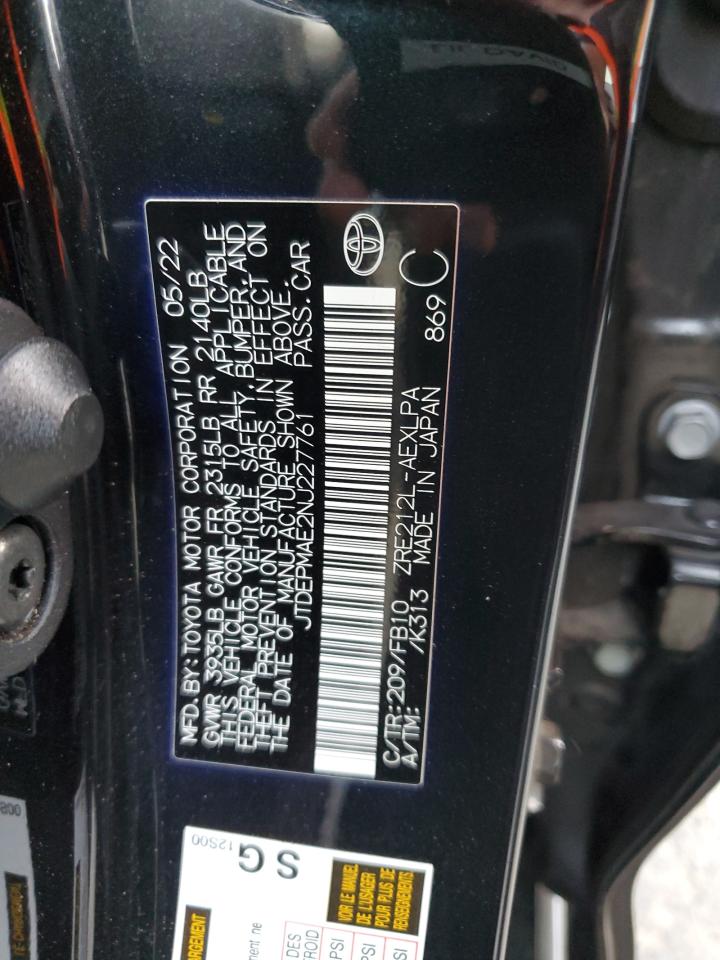2022 Toyota Corolla VIN JTDEPMAE2NJ227761 Copart auction photo, front end / undercarriage damage thumbnail 12