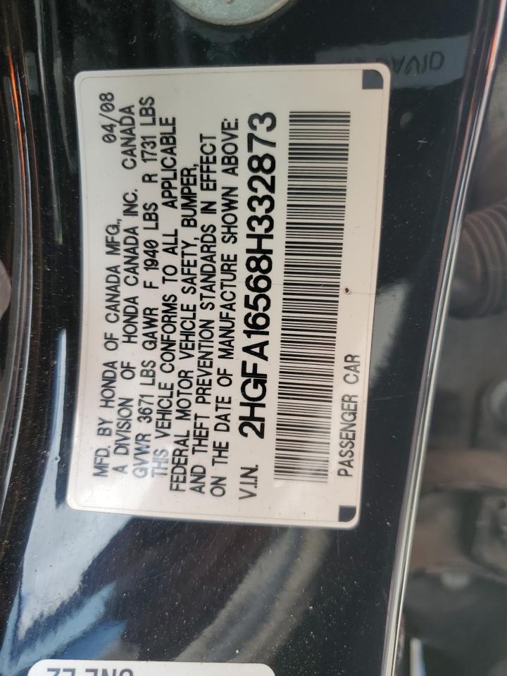 2008 Honda Civic VIN 2HGFA16568H332873 Copart auction photo, all over damage thumbnail 12