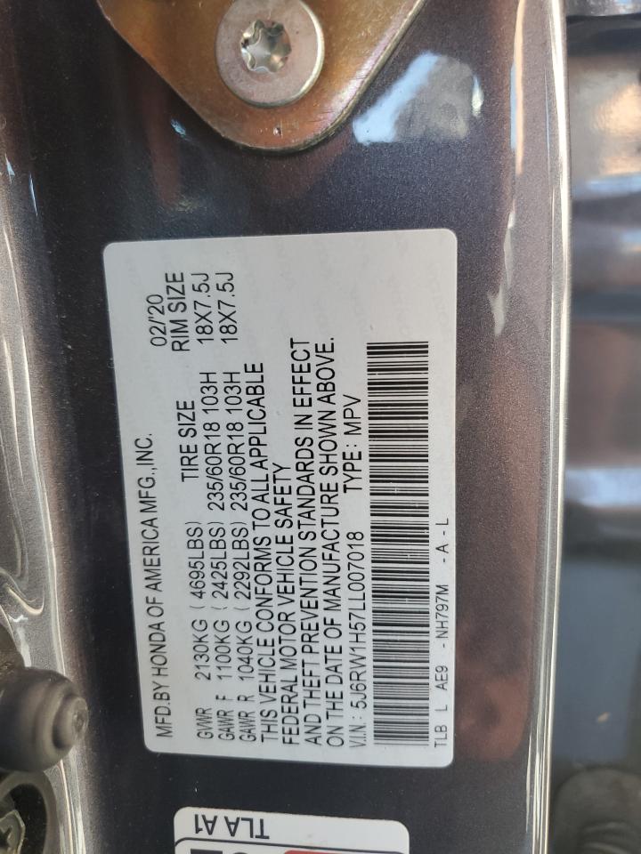 2020 Honda CR-V VIN 5J6RW1H57LL007018 Copart auction photo, side damage thumbnail 14