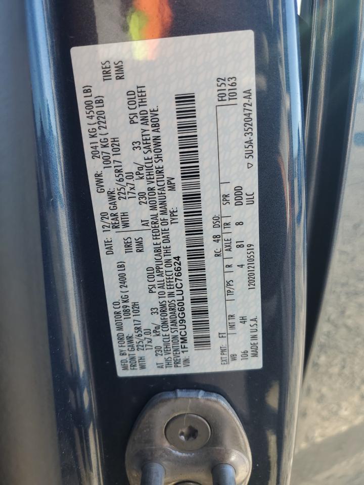 2020 Ford Escape VIN 1FMCU9G60LUC76624 Copart auction photo, rear end damage thumbnail 15