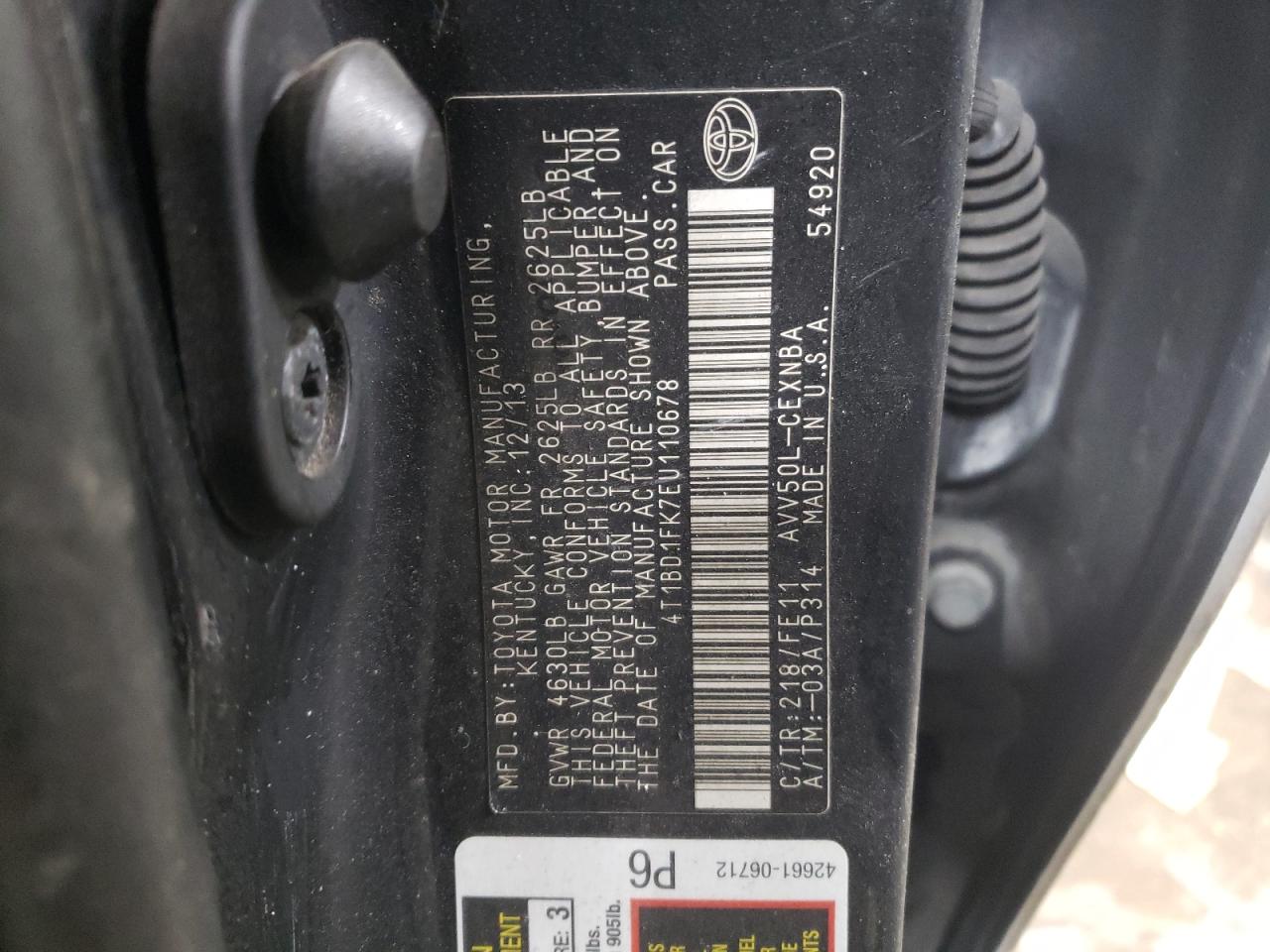 2014 Toyota Camry VIN 4T1BD1FK7EU110678 Copart auction photo, all over / front end damage thumbnail 13