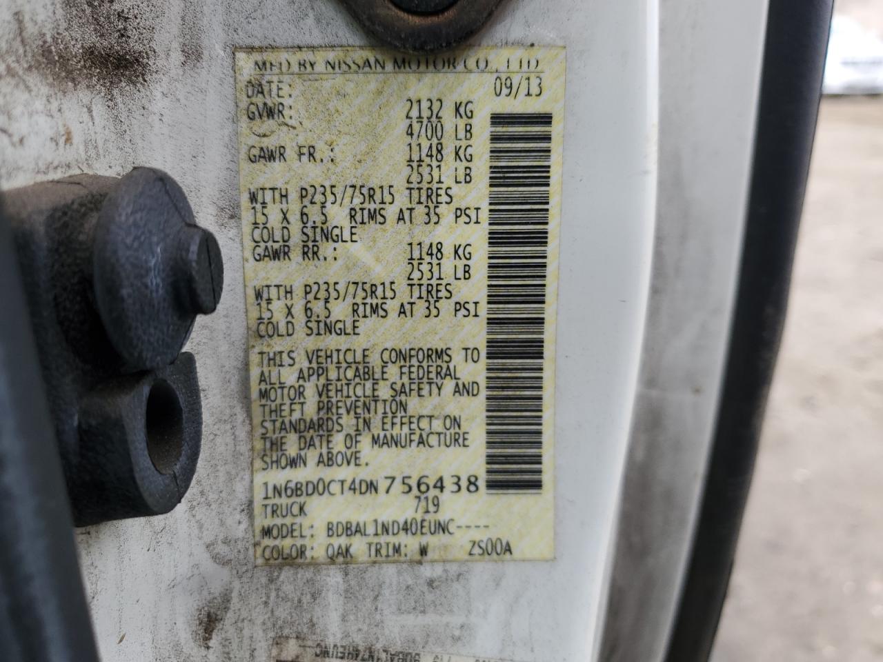 2013 Nissan Navara (Frontier) VIN 1N6BD0CT4DN756438 Copart auction photo, mechanical / front end damage thumbnail 12