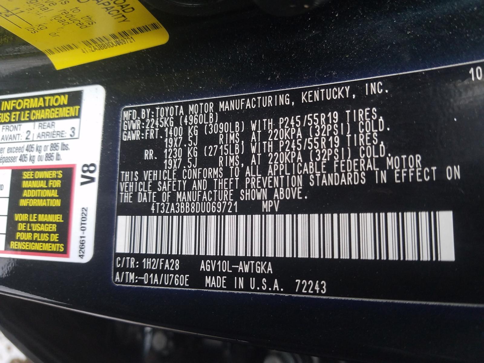 2013 Toyota Venza VIN 4T3ZA3BB8DU069721 Copart auction photo, all over / top/roof damage thumbnail 10
