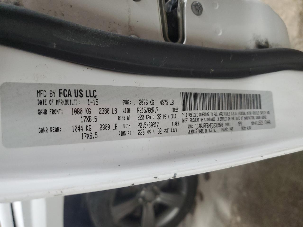 2015 Jeep Liberty (Patriot) VIN 1C4NJRFBXFD239900 Copart auction photo, front end damage thumbnail 13