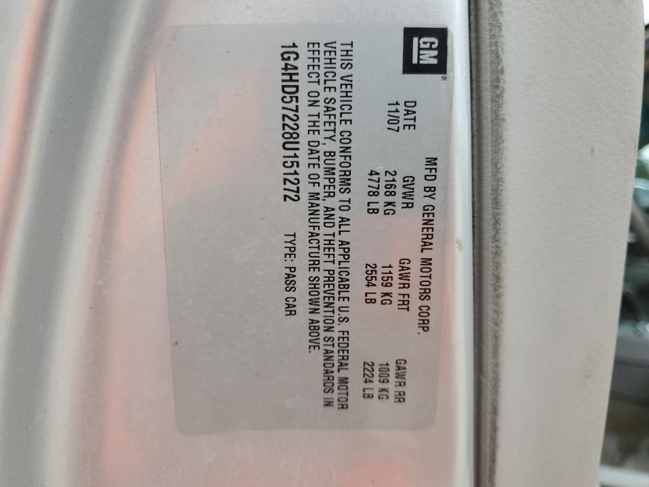 2008 Buick Lucerne VIN 1G4HD57228U151272 Copart auction photo, front end damage thumbnail 12