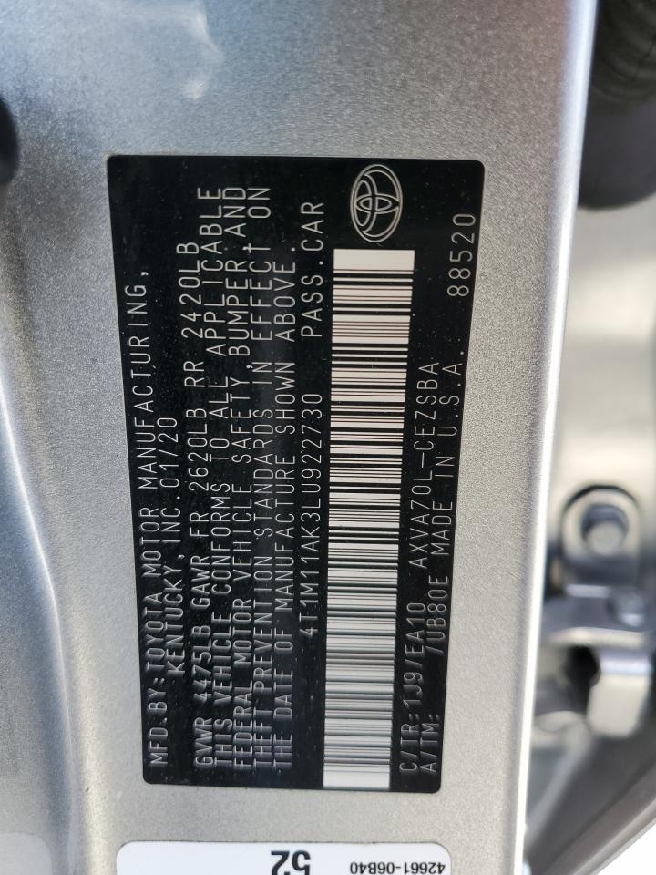 2020 Toyota Camry VIN 4T1M11AK3LU922730 Copart auction photo, front end / minor dent/scratches damage thumbnail 12