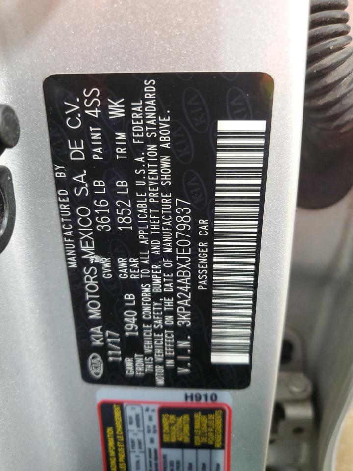 2018 KIA Rio VIN 3KPA24ABXJE079837 Copart auction photo, front end damage thumbnail 12