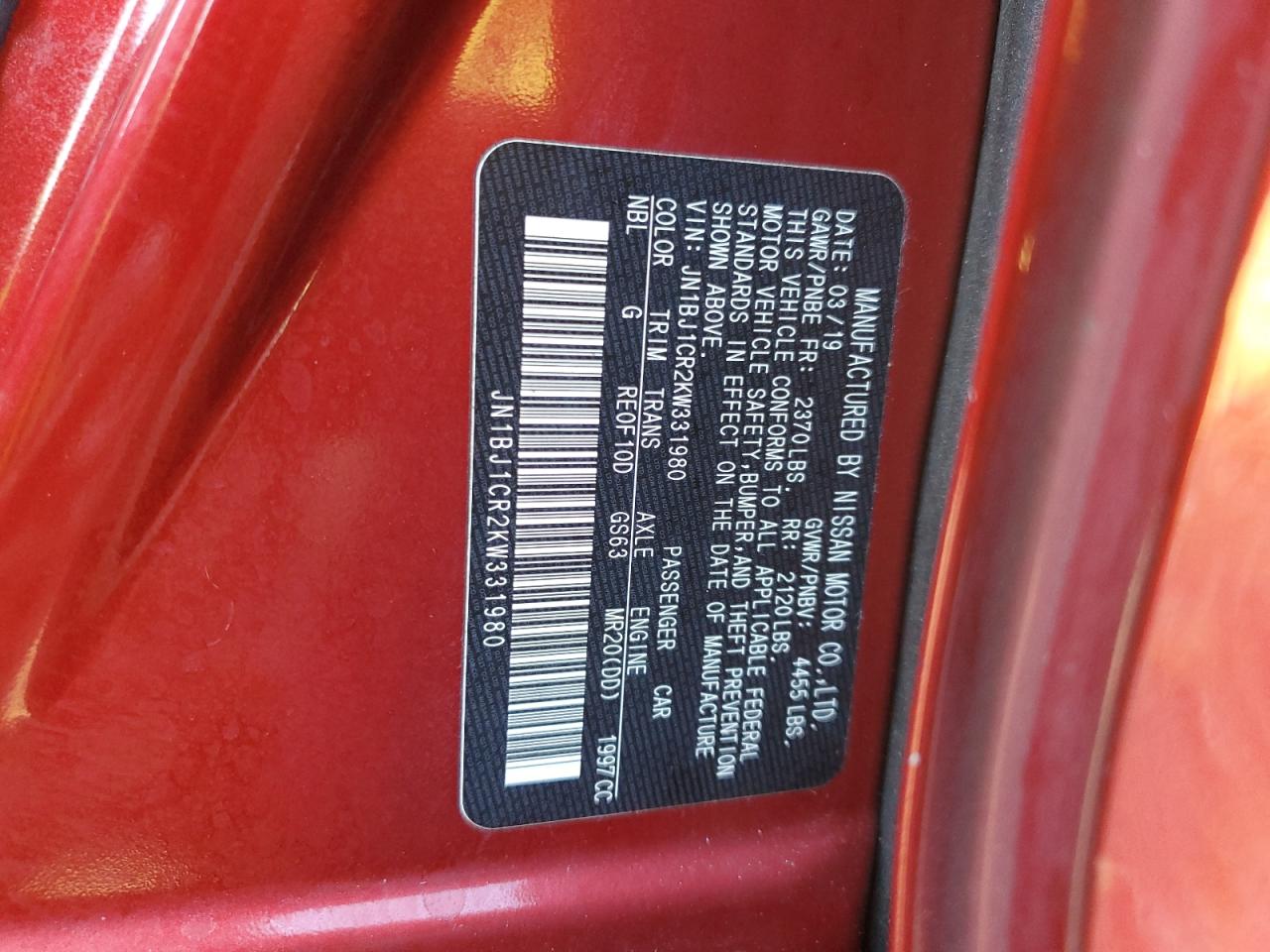 2019 Nissan Rogue VIN JN1BJ1CR2KW331980 Copart auction photo, front end / minor dent/scratches damage thumbnail 13