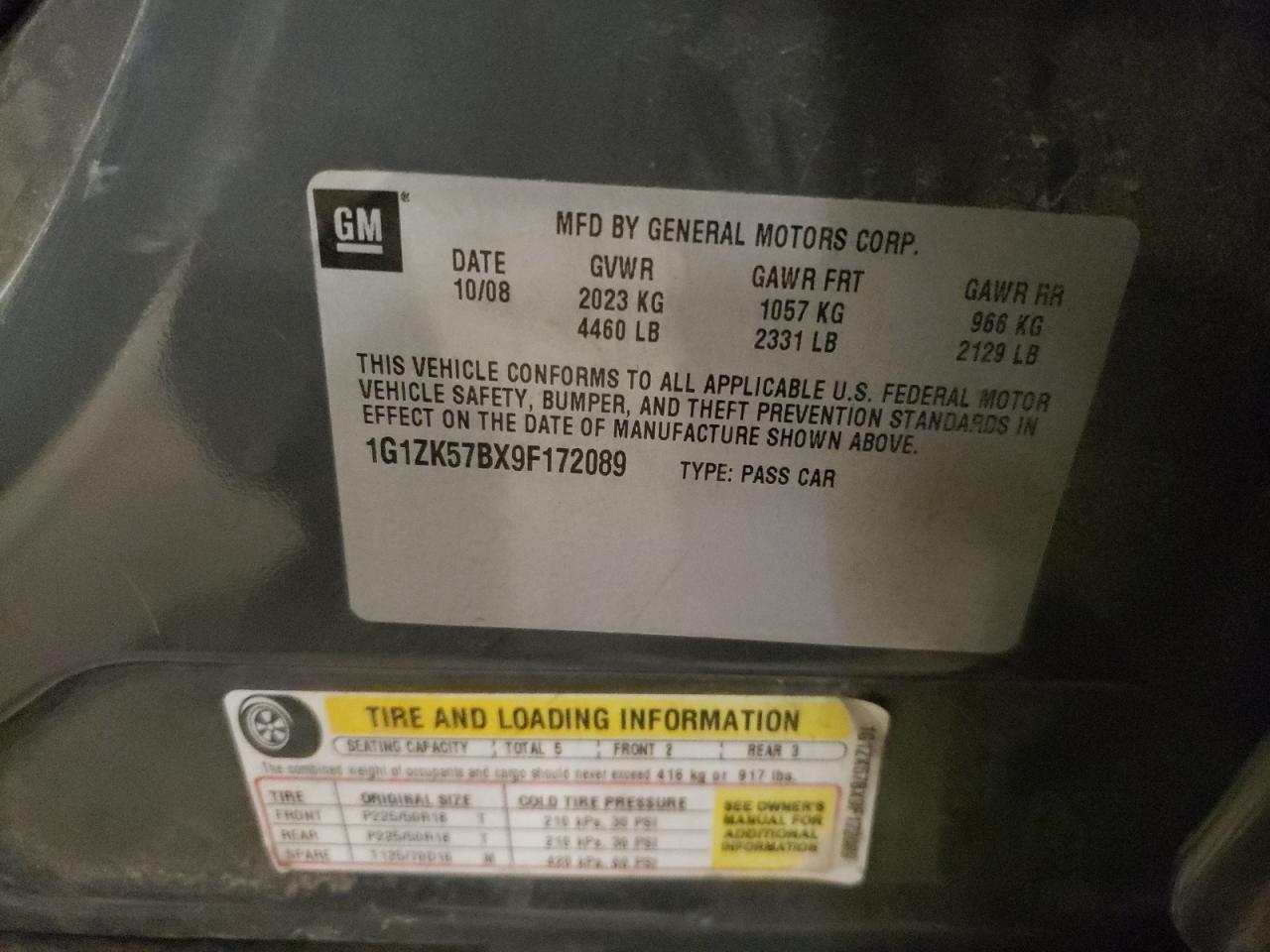 2009 Chevrolet Malibu VIN 1G1ZK57BX9F172089 Copart auction photo, front end / side damage thumbnail 12