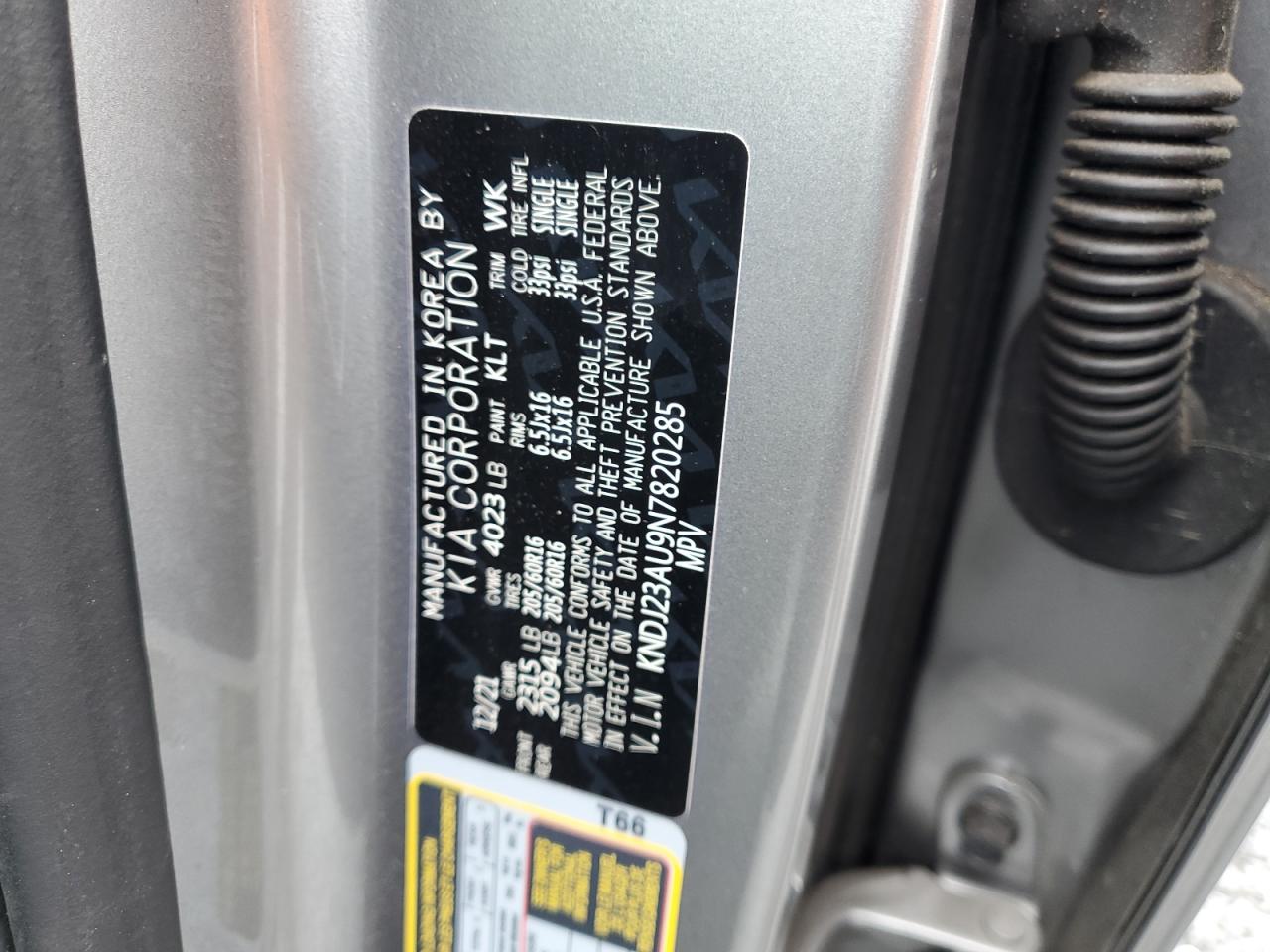2022 KIA Soul VIN KNDJ23AU9N7820285 Copart auction photo, front end damage thumbnail 14