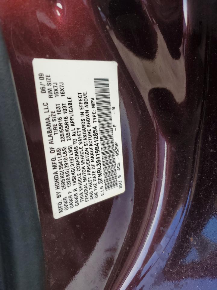 2009 Honda Odyssey VIN 5FNRL38419B412854 Copart auction photo, front end / rear end damage thumbnail 13